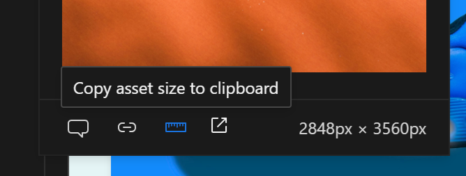 A close up of the ruler icon to copy the dimensions of the asset.