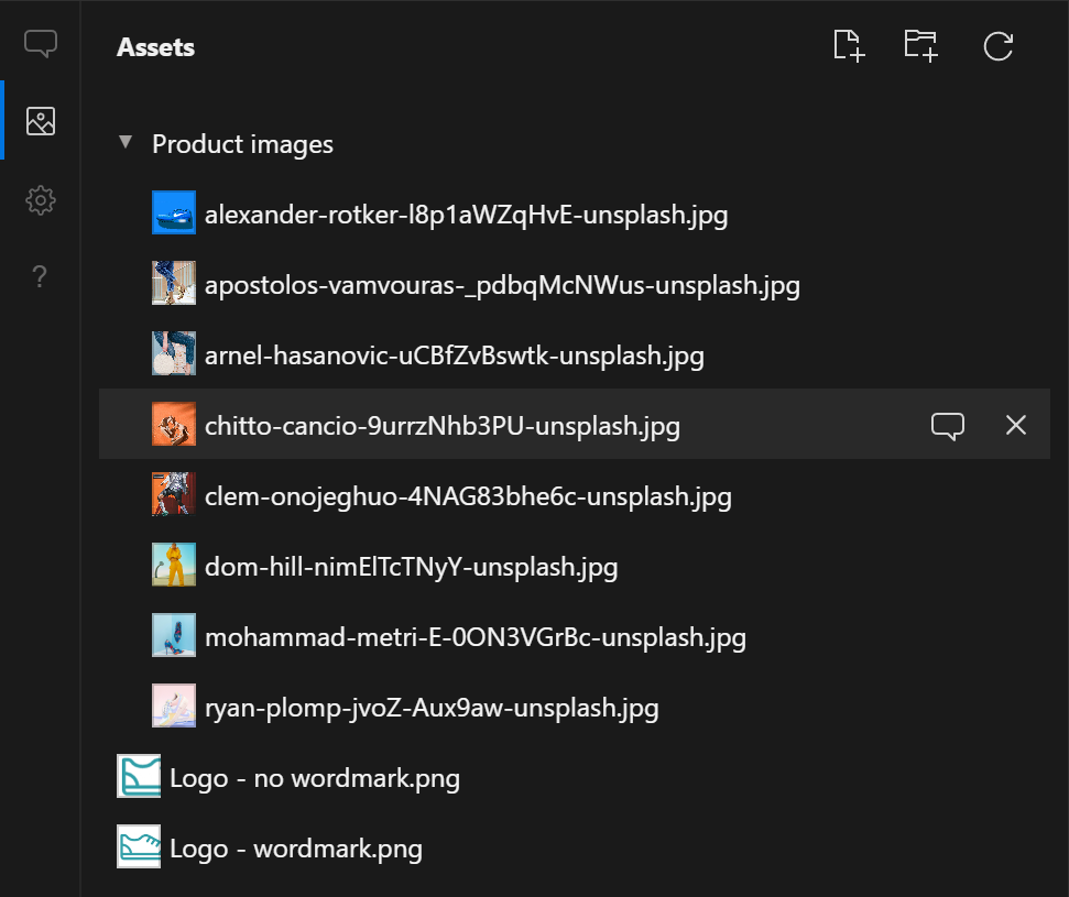 Shows the Product images folder open with 8 product photos inside. Underneath, outside of the folder are two logo images.