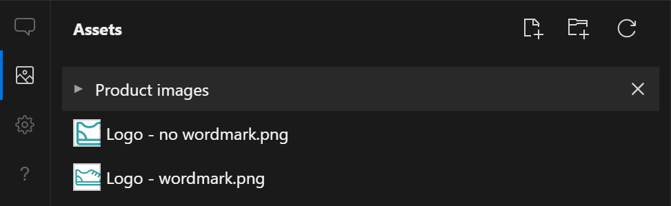 Shows the assets section of Henosia after a folder has been created. The folder is named Product images and the arrow to the left of the name indicates that the folder is closed. A gray background suggests that the folder is selected.