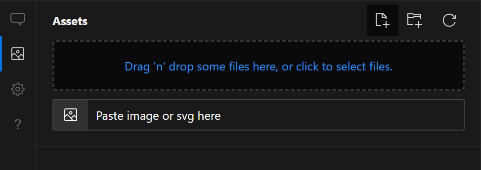 The Add files icon button is activated and the screen shows three ways of adding files: By dragging and dropping them onto the screen, by clicking to select the files or by pasting the files from the clipboard.